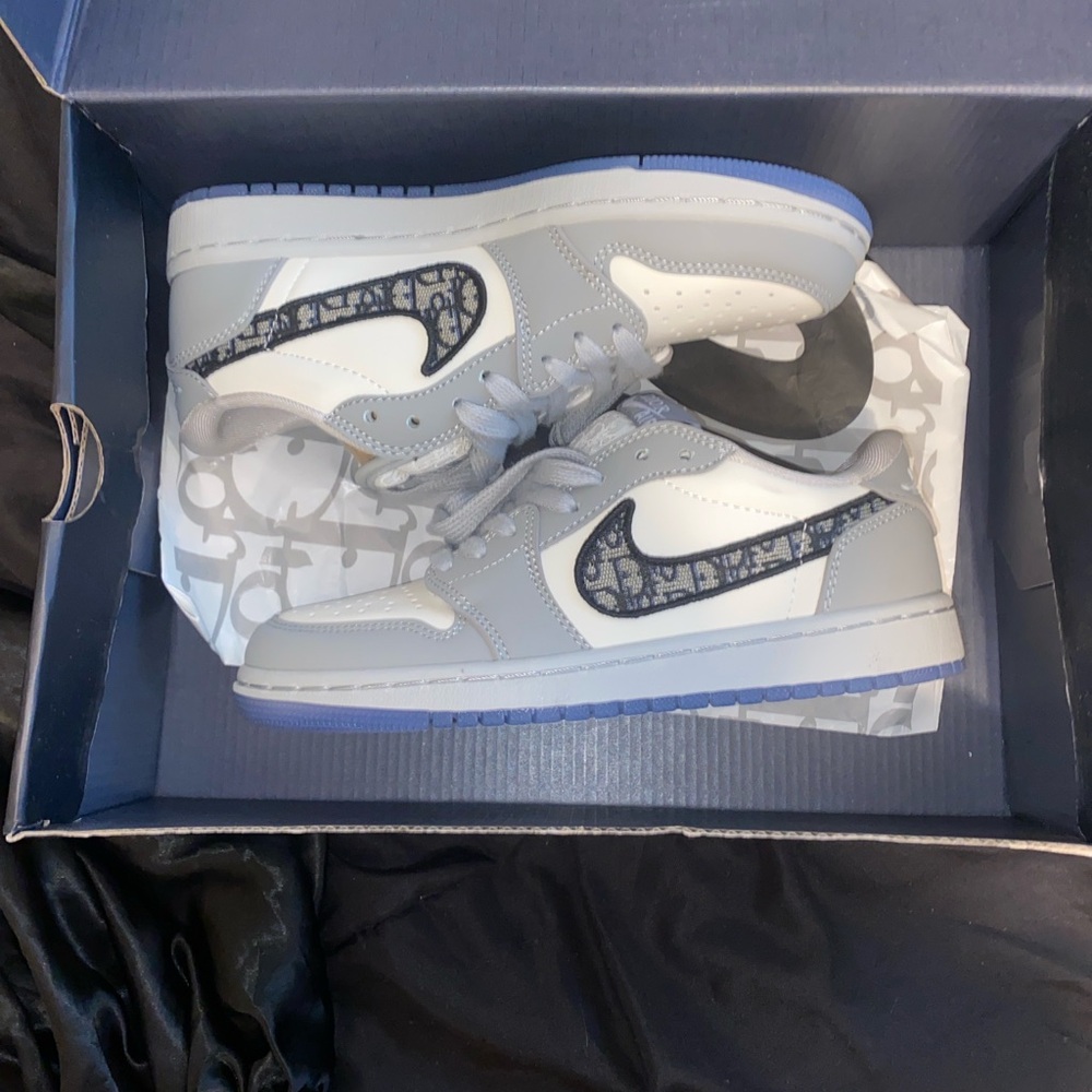 Dior Kids Gray and White Sneakers